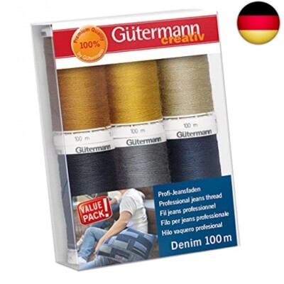 Gütermann creativ Nähfaden-Set mit 6 Spulen Profi-Jeansfaden Denim 100 m in den
