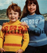 Knitting Pattern Children's Fair Isle/Xmas/Ski Sweaters. Polo Neck. 24" - 30".