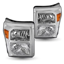 For 11-16 Ford F250 F350 F450 F550 Super Duty Pickup Chrome Headlights Lamps Set