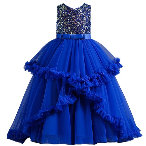 Sequin Princess Formal Long Dress Flower Girls Kids Wedding Bridesmaid Ball Gown - Picture 27 of 46