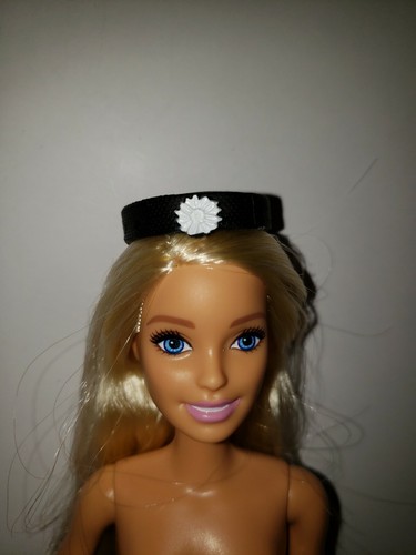 BARBIE "BLACK PILLBOX HAT WITH WHITE FLOWER ADORNMENT, NEW , HIGH QUALITY - Picture 4 of 4