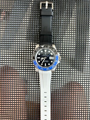 20mm BLACK/WHITE Vulcanized Caoutchouc rubber Strap Rolex GMT-MASTER II Batman
