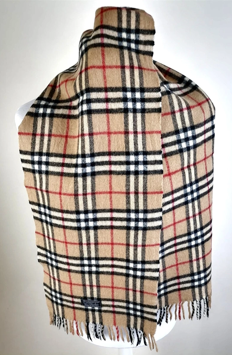 Mens Burberry Tan Red Black Cream Check Scarf One Size Lambswool