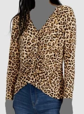 $59 Inc International Concepts Women's Brown Printed Ruched Top Petite Size PS