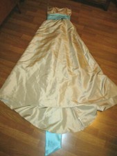 BILL LEVKOFF Formal Dress Champagne Blue Sash Size 2 Strapless Pre-Owned