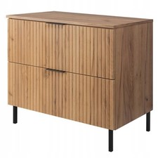 Meuble sous-lavabo sur pied FLOW 80 cm façade rainurée chêne avec plateau