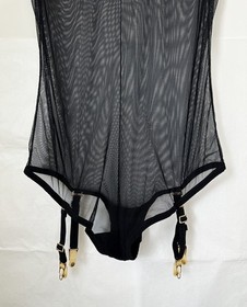 LA PERLA Black Sheer Mesh Bodysuit Scoop Neckline 3 Italy NWT