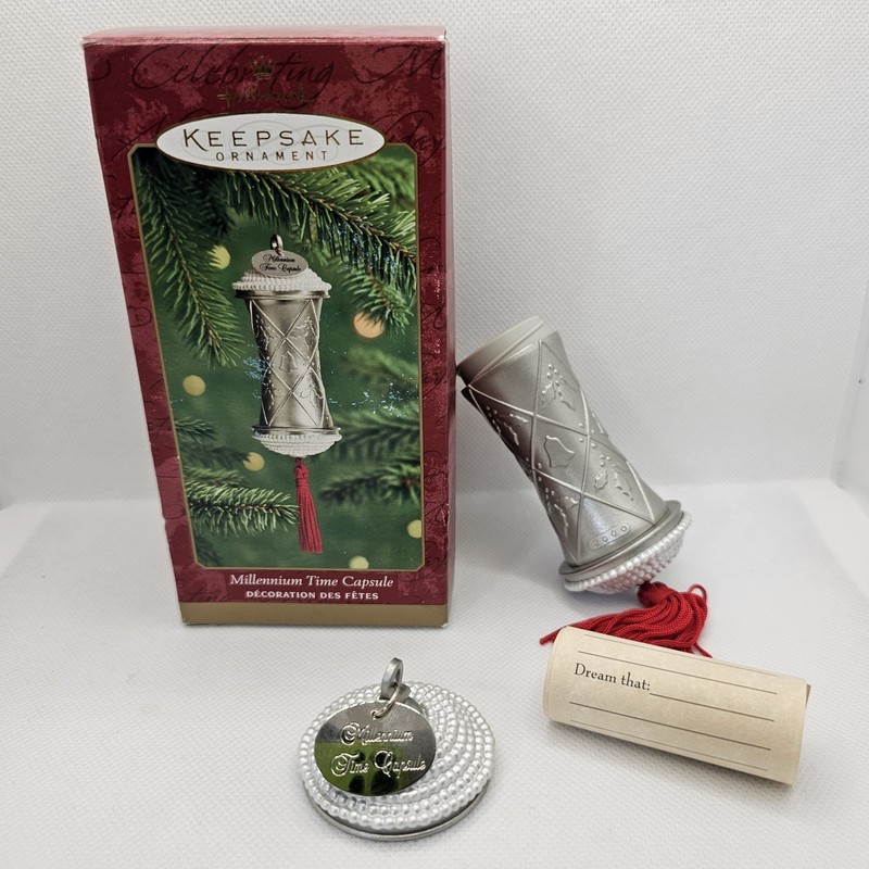 Time Capsule Ornament Hallmark Keepsake Silver Year 2000 Millennium Paper Inside