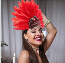 Carnival Feather Headpiece Showgirl Sequin Headband Feastival Party Red