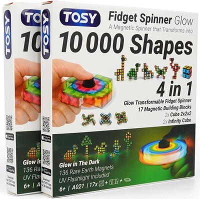 TOSY Magnet Fidget Spinner Glow - 16 blocks, 3in1 Toy: B (Set of 2) 