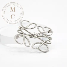 LOEWE Silver Brooch Corsage Brass Anagram Pin Used, Size 5.2cm