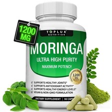 1200mg Pure Moringa Capsules - 90 Count: Support Immune  Gut Function