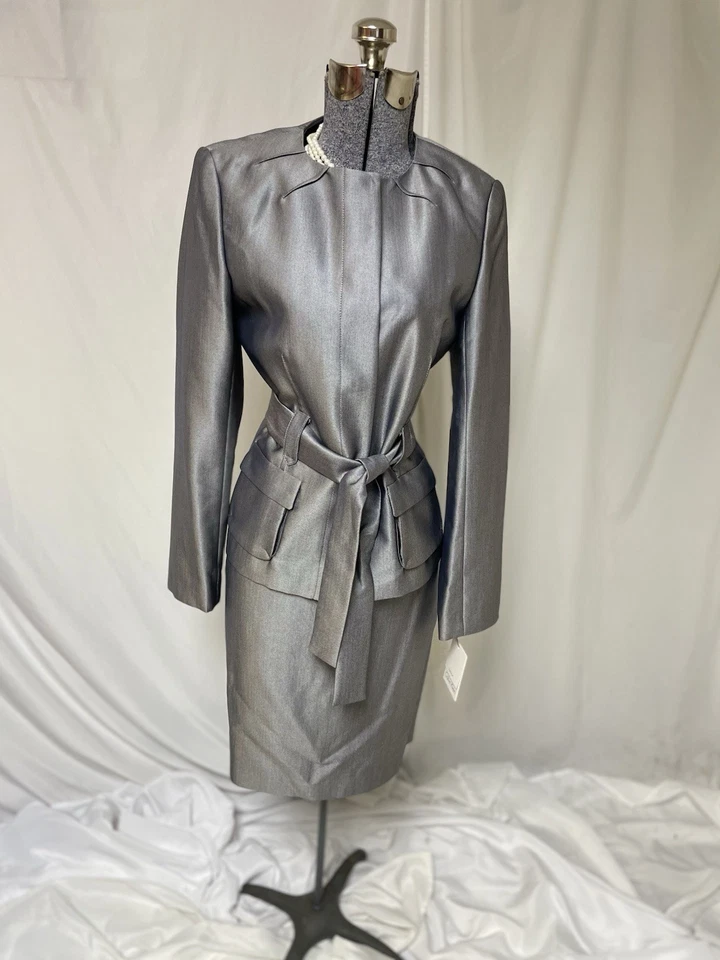 NUEVO $320 Calvin Klein Falda Traje 6 Dos Piezas Conjunto Bolsillos Plateados Tapeta Francesa Foto 3 de 4