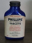 Milk Magnesia Phillips Bottle Vintage Blue Embossed 200 Tablets Glass Cobalt 60s