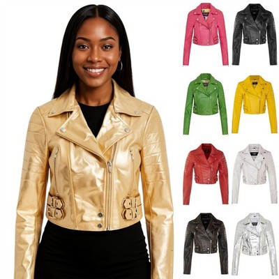 Damen Cropped Jacke Kurz Body Gothic Top Chic Biker Echt Lederjacke