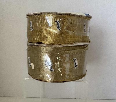 Vintage Offray wired Ribbon GOLD ''Sultry''&''La Scula'' 1.5'' & 2'' rolls 15 yds ea.