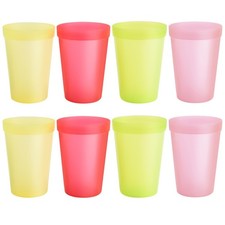Blwan 8-Pack Small 8.5oz Plastic Cups, BPA-Free 8.5 Ounces, Bright Neon
