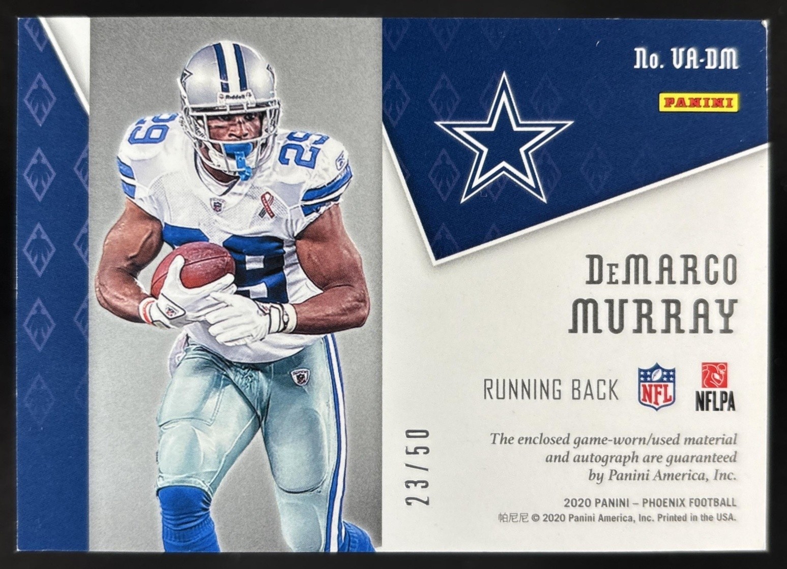 DeMarco Murray 2020 Panini Phoenix Veteran Auto Patch Cowboys /50 view 2