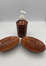Palm Tree Soap Dispenser And Two Soap Dishes. Vintage Ceramic.