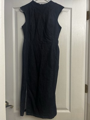 ZARA Basic Denim Dept High Neck Stretch Fitted Denim Dress M Minimalist Luxury