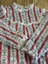 Lanz Salzburg Cotton Flannel Floral Folk Hearts Nightgown Sz 12 Lace