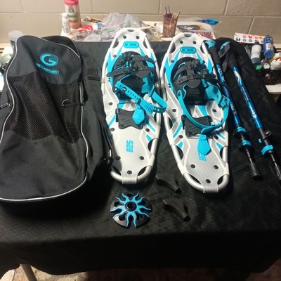 Go 2 Gether 825 Snowshoes Set 8x25 Blue Black Aluminum with Poles & Carry Bag