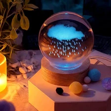 3D Crystal  Ball with Base Table Lamp USB LED Night Light Gift