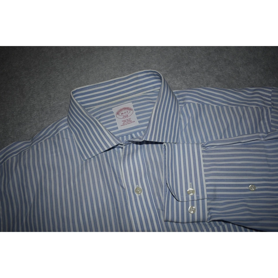 Camisa de vestir Brooks Brothers 346 para hombre talla grande azul blanco a rayas sin planchar Foto 4 de 4