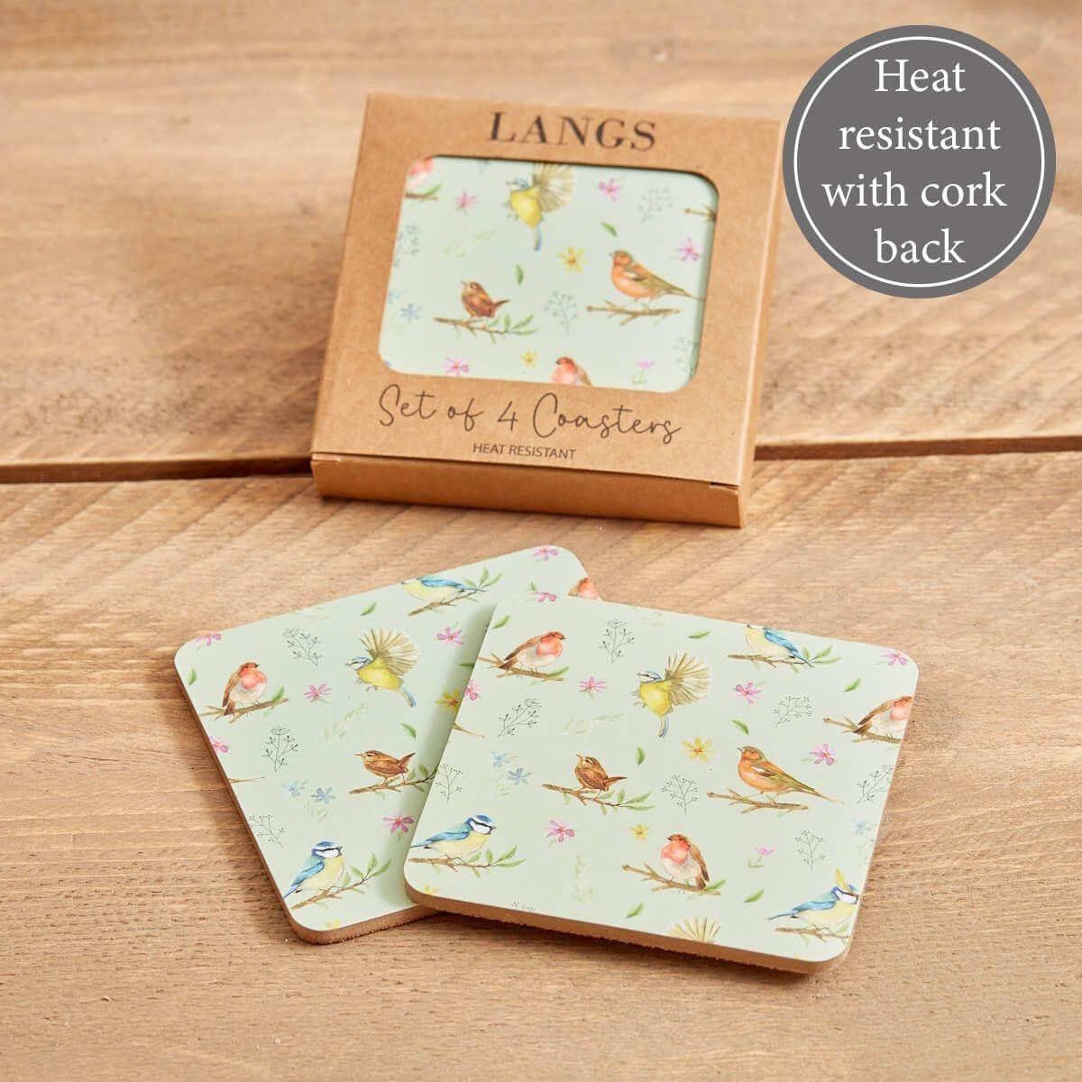 Drinks Coaster Set Drink Coasters Coffee Mug Cup Mat Cork Square Bird Floral 4pc