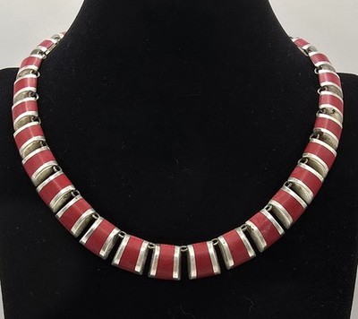 Maßives Vintage Collier mit Roten Jaspis aus 925 Silber - 57,7 Gramm- 41 cm