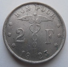 BELGIUM 2 FRANCS 1923. FRENCH TEXT