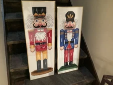 Nutcrackers (2) Large Needlepoint Finished Embroidery Art Framed Christmas