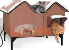 Extra Large Size Heated Cat House for outside Winter,Weatherproof Outdoor Cat Sh