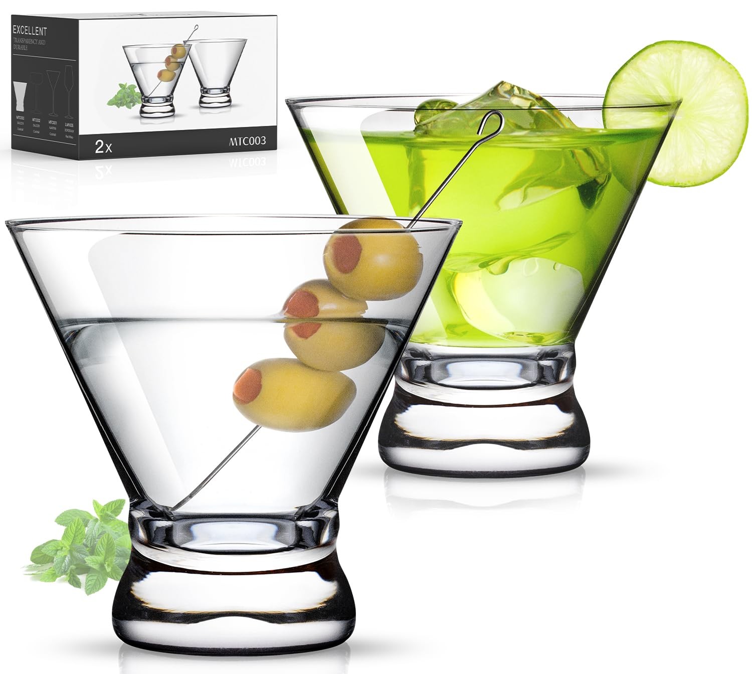 Stemless Martini Glasses Set of 2 for Cocktails and Margaritas