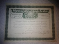 Altes Wertpapier COMPANHIA PARANAENSE DE ELECTRICIDADE aus Brasilien von 1912
