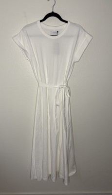 NWT La Ligne White Midi Andrea T-Shirt Dress with Waist Tie Women s Size XS