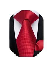 DiBanGu Mens Solid Color Tie and Pocket Square Set Woven Silk Plain Necktie ...