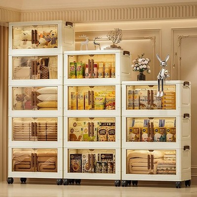 Large Foldable Storage Box with Clear Door, Clear Magnetic Doors Stackable