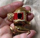 Vintage Ciner Elephant Rhinestones Brooch Enamel Gold Tone Maharaja Howdah MINT — photo 10