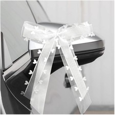 50 StüCk Autoschleifen Hochzeit - Weiß Mit Herzen Schleifen Auto - Hochzeit W...