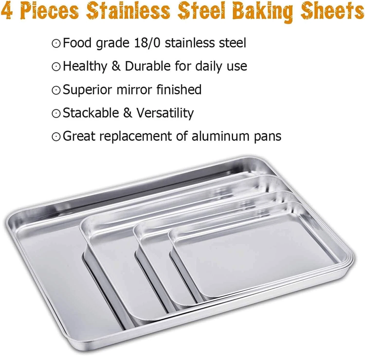 Baking Sheet Set of 4 Stainless Steel Baking Pan Tray Cookie Sheet