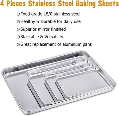Baking Sheet Set of 4 Stainless Steel Baking Pan Tray Cookie Sheet