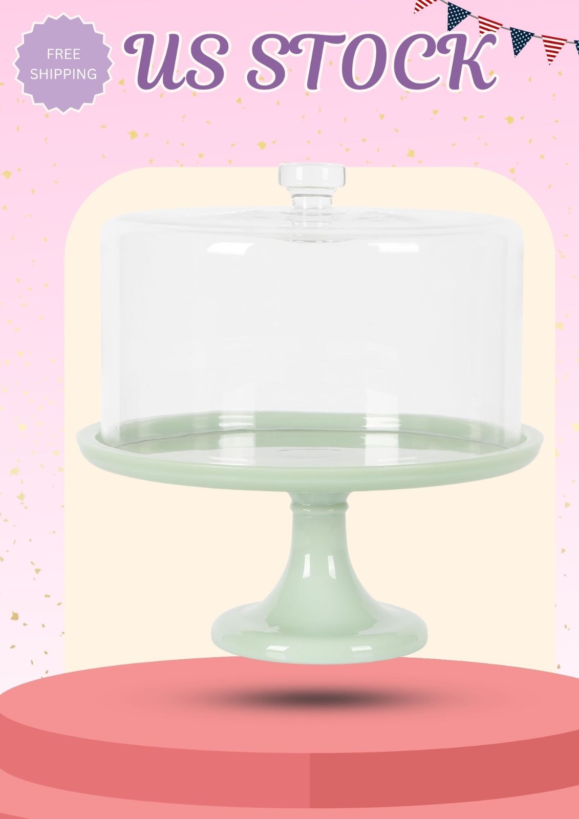 10-Inch Jadeite Cake Stand with Glass Dome – Vintage Pedestal Dessert Plate