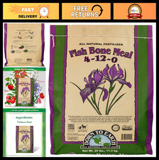 Organic Fish Bone Meal Fertilizer - High Phosphorus Plant Food for Blooms 25 lb 3.35 per gallon