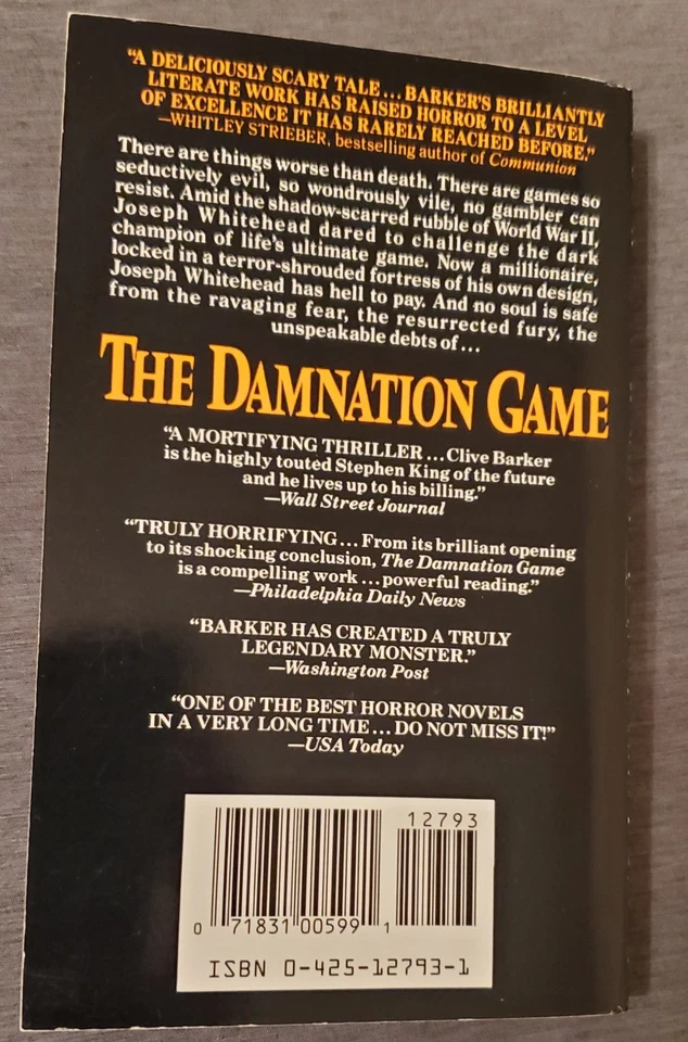 THE DAMNATION GAME - Clive Barker - Berkeley PB 1990 Prntg - Like Brand New! - Image 2 of 4