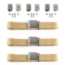 Chevy Impala 1965 - 1970 Airplane 2pt Tan Lap Bench Blt Kit w/BKTS 3 Belts 