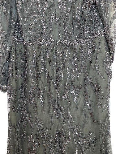 Mac Duggal Gown Dress Size 20 Green Beaded Sequin Puff Sleeve V Neck 20349 $998 - Picture 14 of 19