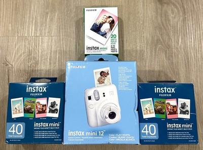 Fujifilm Instax Mini 12 Instant camera Clay White w/ 100 Exposures BRAND NEW