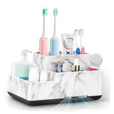 Toothbrush Holder,Bathroom Organizer Countertop, 5 Compartments White-marble