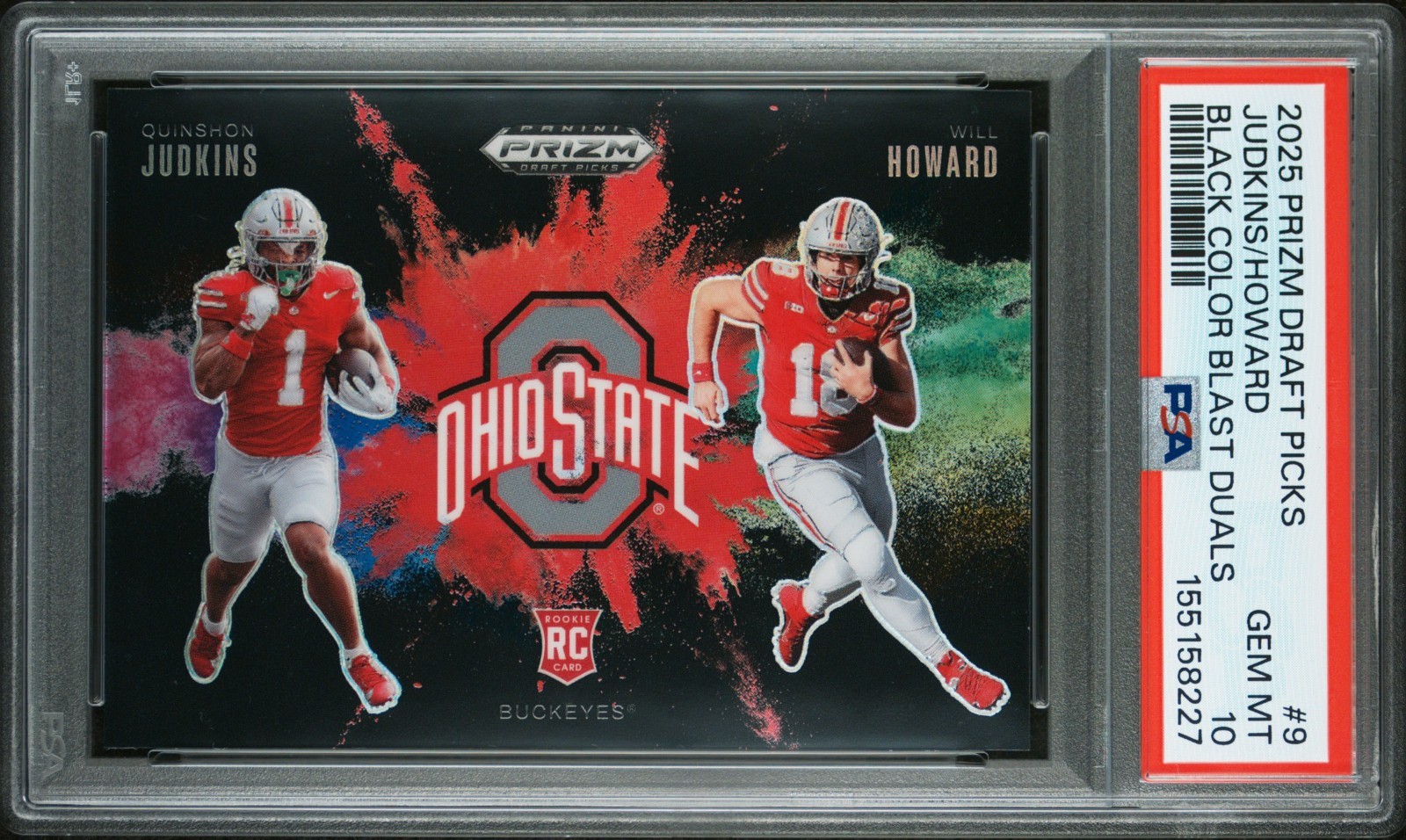 Quinshon Judkins / Will Howard #9 Football Cards 2025 Panini Prizm Draft Picks Color Blast Dual trading card — raw and PSA graded price guide